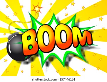 vector illustration of a cartoon explosion with the word boom