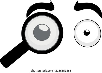 Vector illustration of a cartoon eyes and a magnifying glass