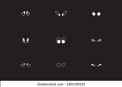 Vector illustration of cartoon eyes set on black background