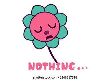 Vector illustration. Cartoon face sad expression and nothing text. Isolated on white background.