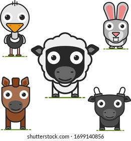 Vector illustration of cartoon farm animals series in flat style