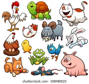 Vector illustration of Cartoon Farm Animals Character Set