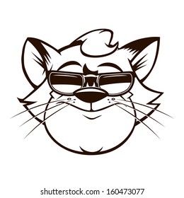 vector illustration of cartoon fat cat with the sunglasses