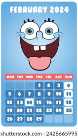 Vector illustration Cartoon February theme Calendar 2024 Editable Template
