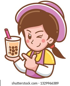 Vector illustration of Cartoon Female presenting Bubble tea