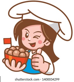 Vector illustration of Cartoon Female presenting food