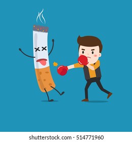 vector illustration of a cartoon fight against nicotine addiction. This illustration meaning to fighting for stop smoking.