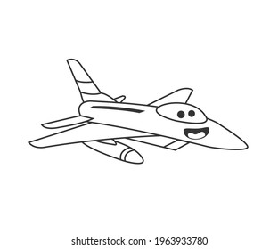 Vector illustration of cartoon fighter jet character. Suitable to place on children coloring book