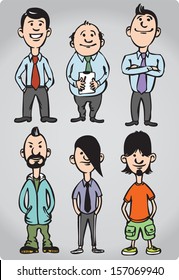 Vector illustration of cartoon figures of office people and freaks. Easy-edit layered vector EPS10 file scalable to any size without quality loss. High resolution raster JPG file is included.
