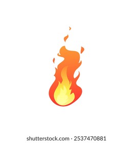 Vector illustration of cartoon fire effect with orange flames on isolated white background. Burning fire with tongues of flame, perfect for animation, games or graphic designs.