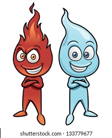 Vector illustration of cartoon fire and water