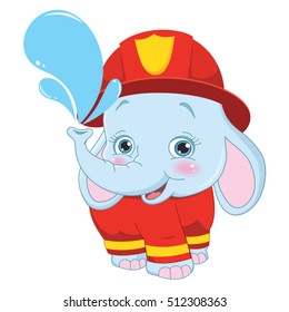 Vector Illustration of Cartoon Fireman Elephant