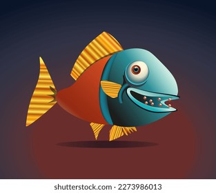 Vector illustration of cartoon fish with big mouth