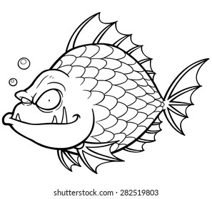 Vector illustration of Cartoon fish. Coloring book