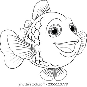 Vector illustration of a cartoon fish in an outline style