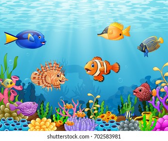 Vector illustration of Cartoon fish under the sea