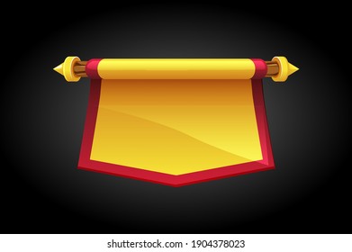 Vector illustration of a cartoon flag for the game. Yellow pennant made of fabric.
