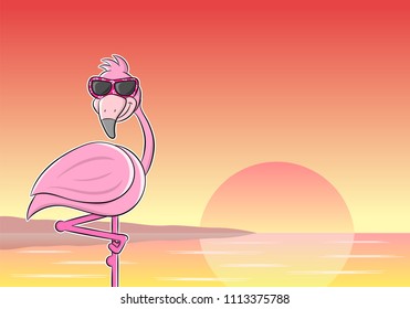 vector illustration of a cartoon flamingo with sunglasses