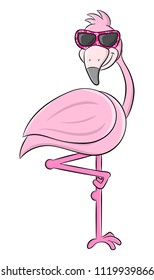 vector illustration of a cartoon flamingo with sunglasses