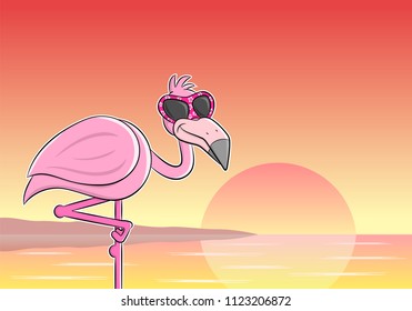 vector illustration of a cartoon flamingo with sunglasses