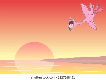 vector illustration of a cartoon flamingo with sunglasses