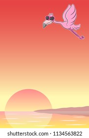 vector illustration of a cartoon flamingo with sunglasses