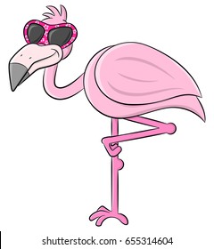 vector illustration of a cartoon flamingo with sunglasses