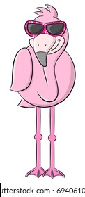 vector illustration of a cartoon flamingo with sunglasses