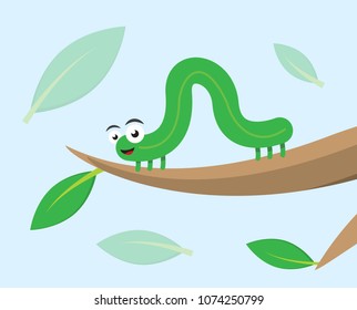 vector illustration cartoon flat design of green happy caterpillar character of the butterfly