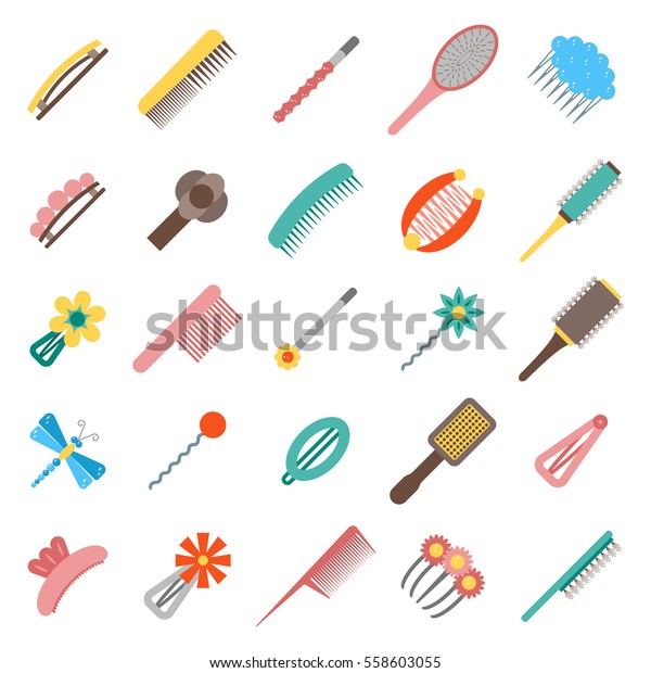 Vector Illustration Cartoon Flat Hairpins Brushes Stock Vector