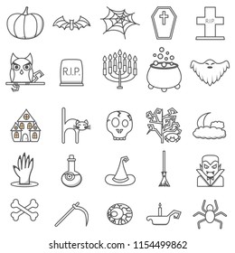 Vector illustration with cartoon flat Halloween icon. October autumn background. Pumpkin, ghost, witch hat, potion. Funny cartoon Halloween scary icons