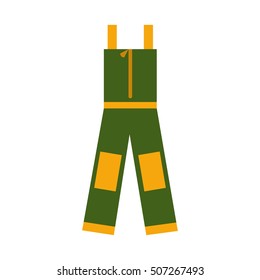 Vector illustration with cartoon flat isolated work wear. Green overall icon. Flat clothes object for work design. Worker protective uniform suit