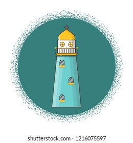 Vector illustration with cartoon flat outline of building lighthouse. Sea travel elements. Marine object. Large lighthouse, sea beach icon. Architecture object, exploring surrounding area coast