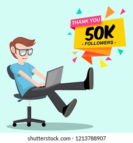 Vector illustration cartoon, flat style . Expression of 50 K followers. Flat vector illustration in cartoon style.