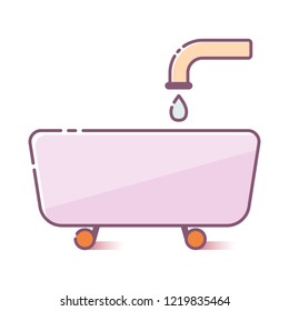 Vector illustration with cartoon flat style bath icon isolated on white background. Bathroom design. Body skin care background