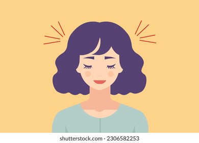 Vector illustration in cartoon flat style. Social media banner with a young woman with anxious thoughts. The concept of mental health care, emotional burnout, psychological problems of society.