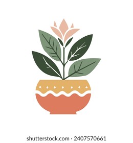 Vector illustration in cartoon flat style. Large natural houseplant. Pot plant. Beautiful trendy decorative plants for home and office.