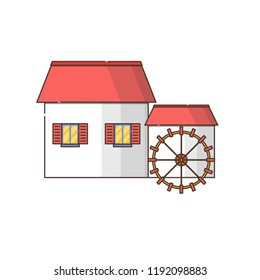 Vector Illustration Cartoon Flat Watermill Isolated Stock Vector ...