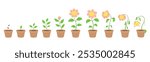 Vector Illustration of Cartoon flower character Growth Stages. Include wilted and dried plants