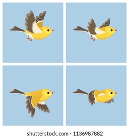 Vector illustration of cartoon flying American Goldfinch (female) sprite sheet. Can be used for GIF animation 