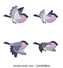 
Vector illustration of cartoon flying Bullfinch (female) sprite sheet isolated on white background. Can be used for GIF animation 