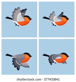 Vector illustration of cartoon flying bullfinch animation sprite