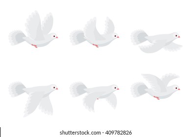 Vector illustration of cartoon flying dove animation sprite isolated on white background