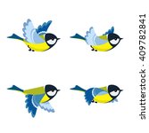 Vector illustration of cartoon flying great tit animation sprite isolated on white background
