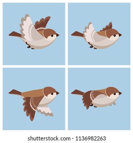 
Vector illustration of cartoon flying House Sparrow (female) sprite sheet. Can be used for GIF animation 