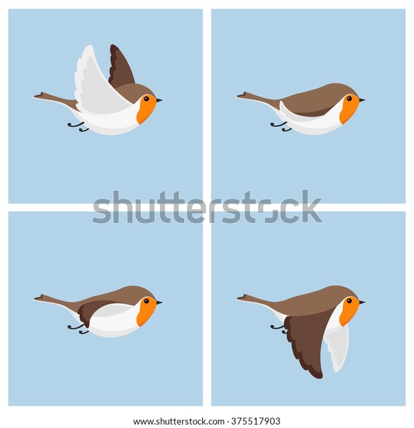 Vector illustration of cartoon flying robin\
animation sprite\
sheet\

