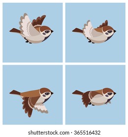 Vector Illustration Of Cartoon Flying Sparrow Animation Sprite