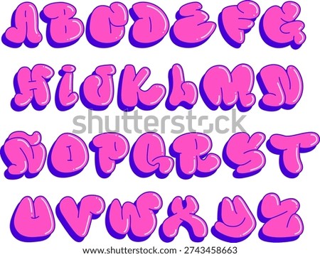 Vector illustration of a cartoon font in a bubble graffiti flop style. Set of colorful letters. Complete Latin alphabet in Spanish.