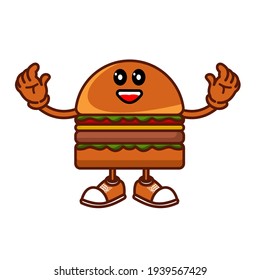 Vector illustration of cartoon food, cute burger, mascot, kawaii, doodle