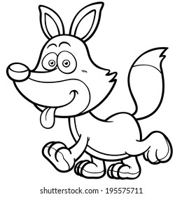 Vector illustration of Cartoon fox - Coloring book
